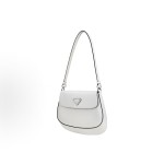 PRADA Cleo series glossy flip-top underarm bag, single-shoulder bag for women in white